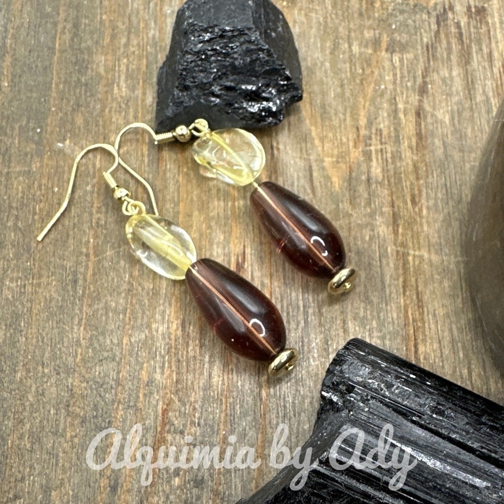 Citrine chunky dangle long gold earrings/unique handmade